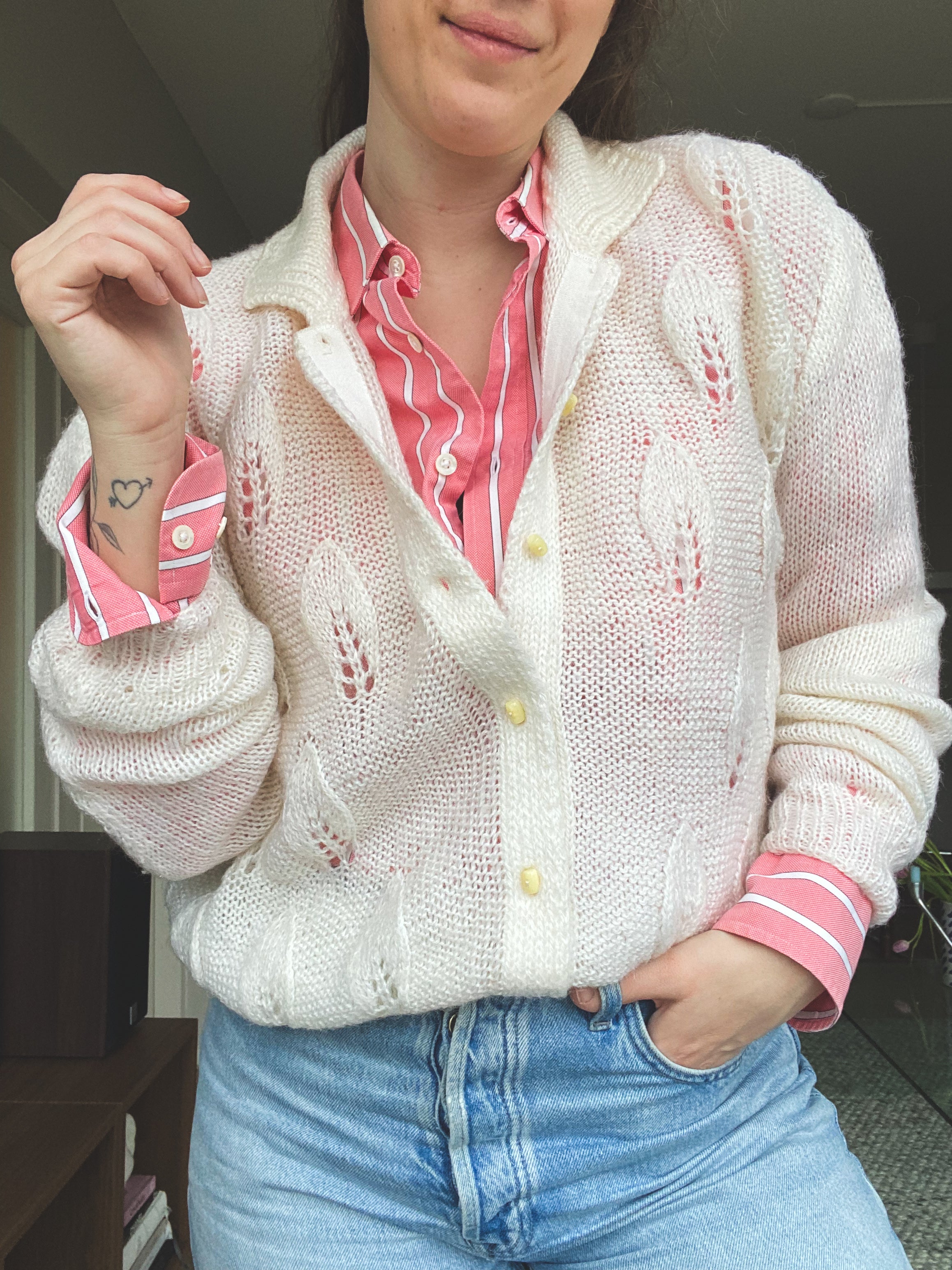 Wit gebreide polo trui - maat M/L