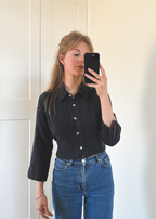 Dames zwarte linnen blouse - maat XS/S