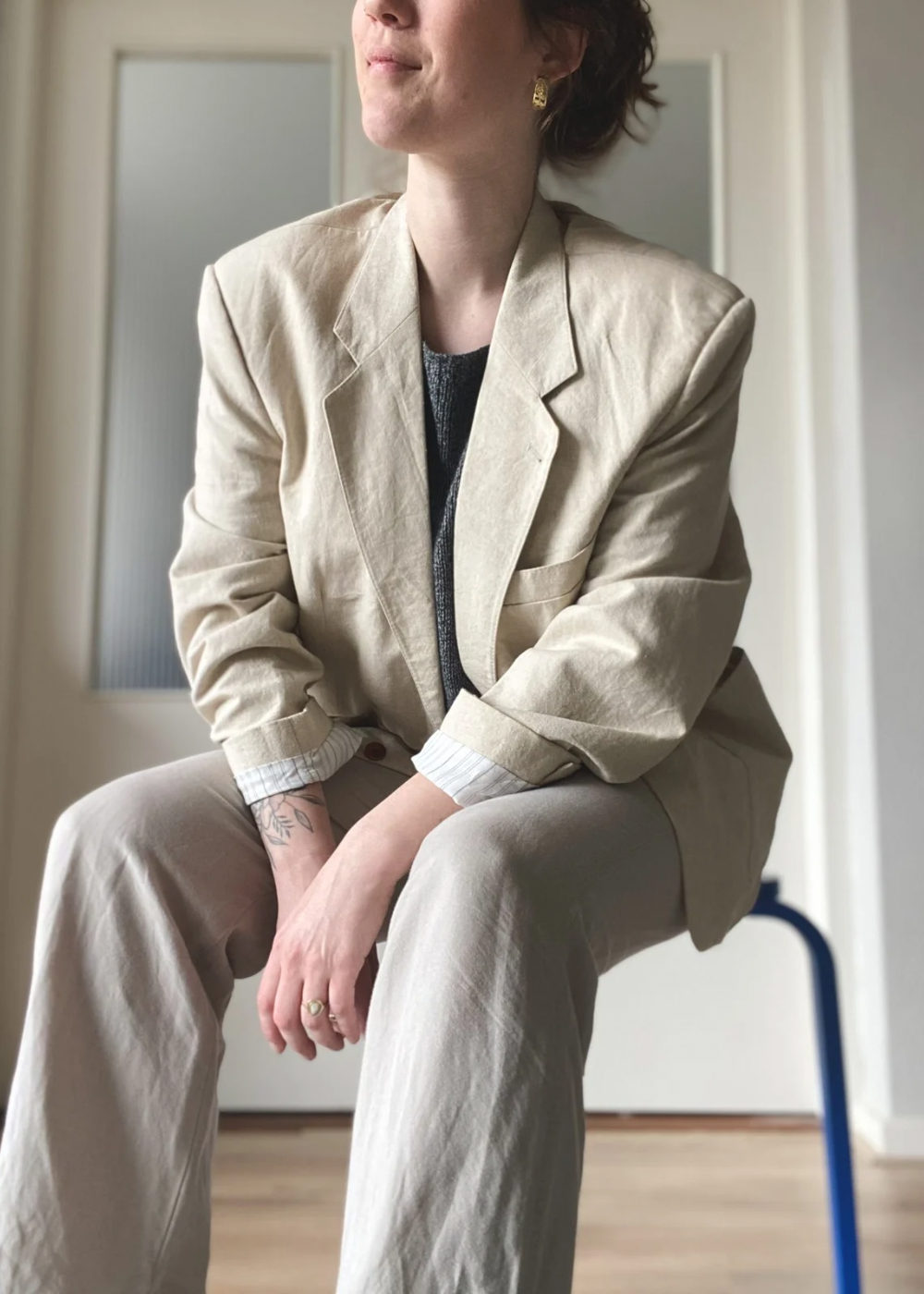 Katoenen beige blazer - maat M/L