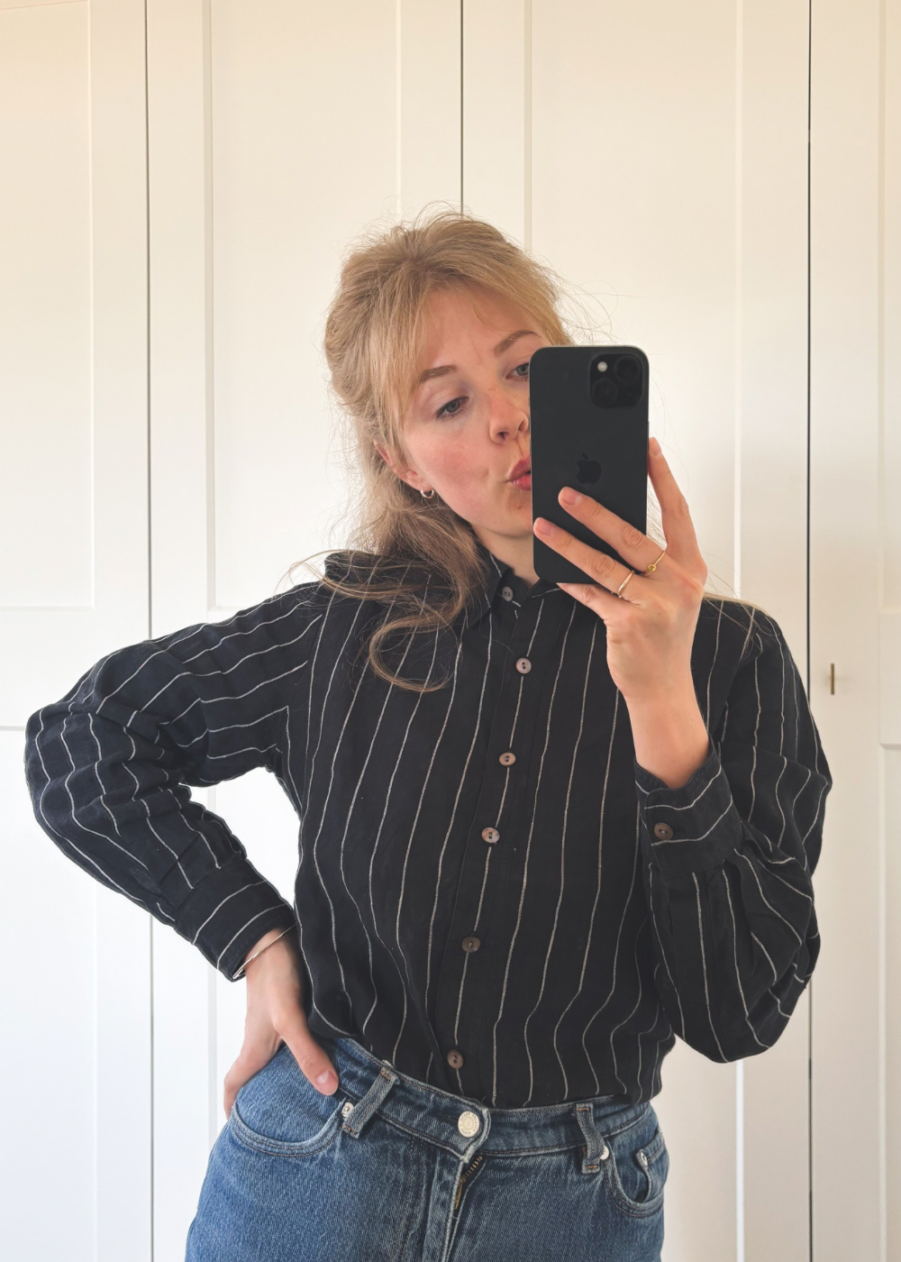 Zwart gestreepte linnen blouse - S/M
