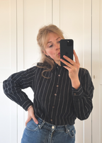 Zwart gestreepte linnen blouse - S/M