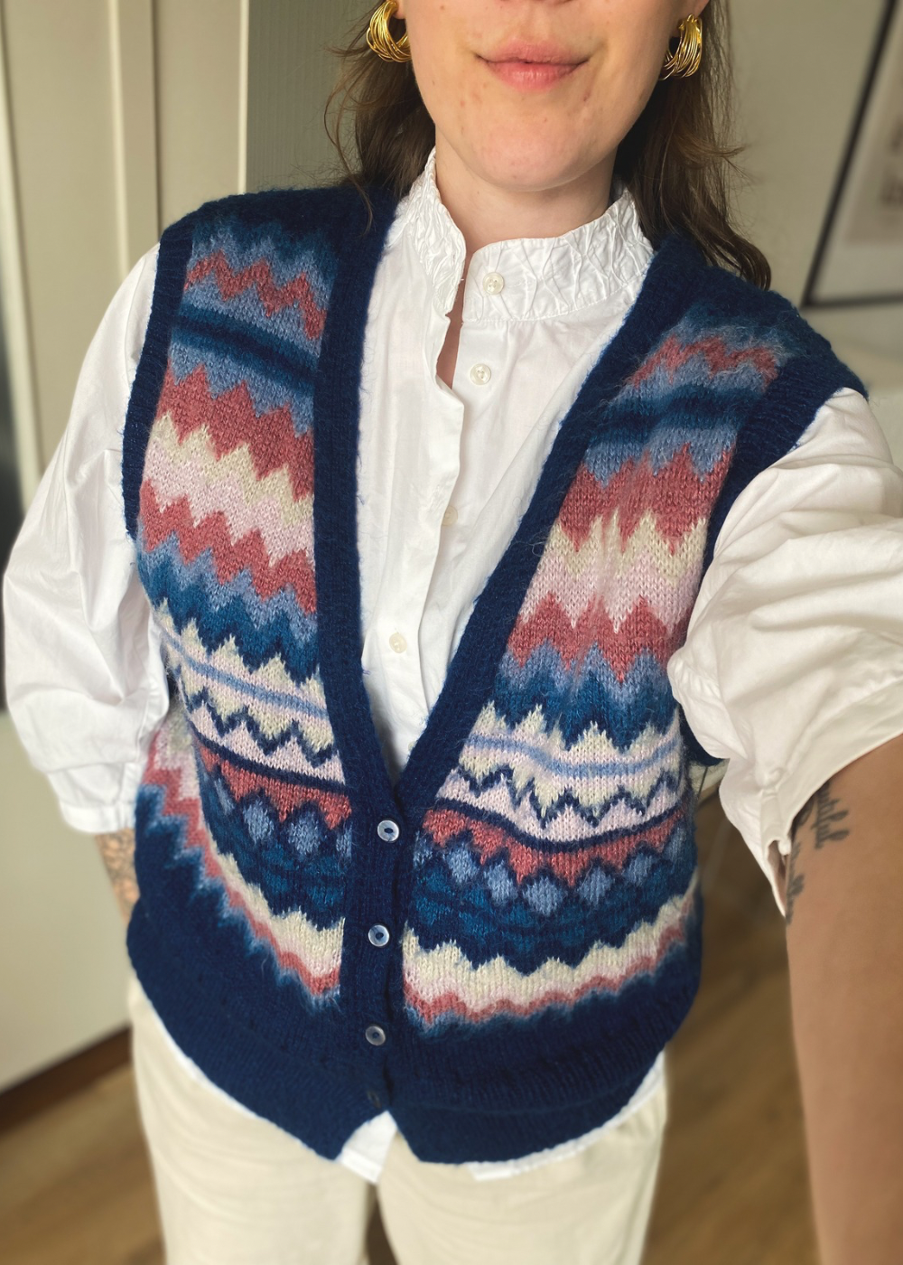 Kleurrijk wollen gilet - maat L/XL