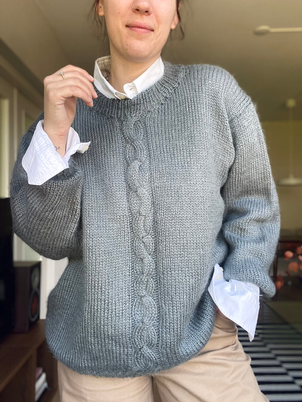 Grijze wollen dames trui - maat XL/XXL