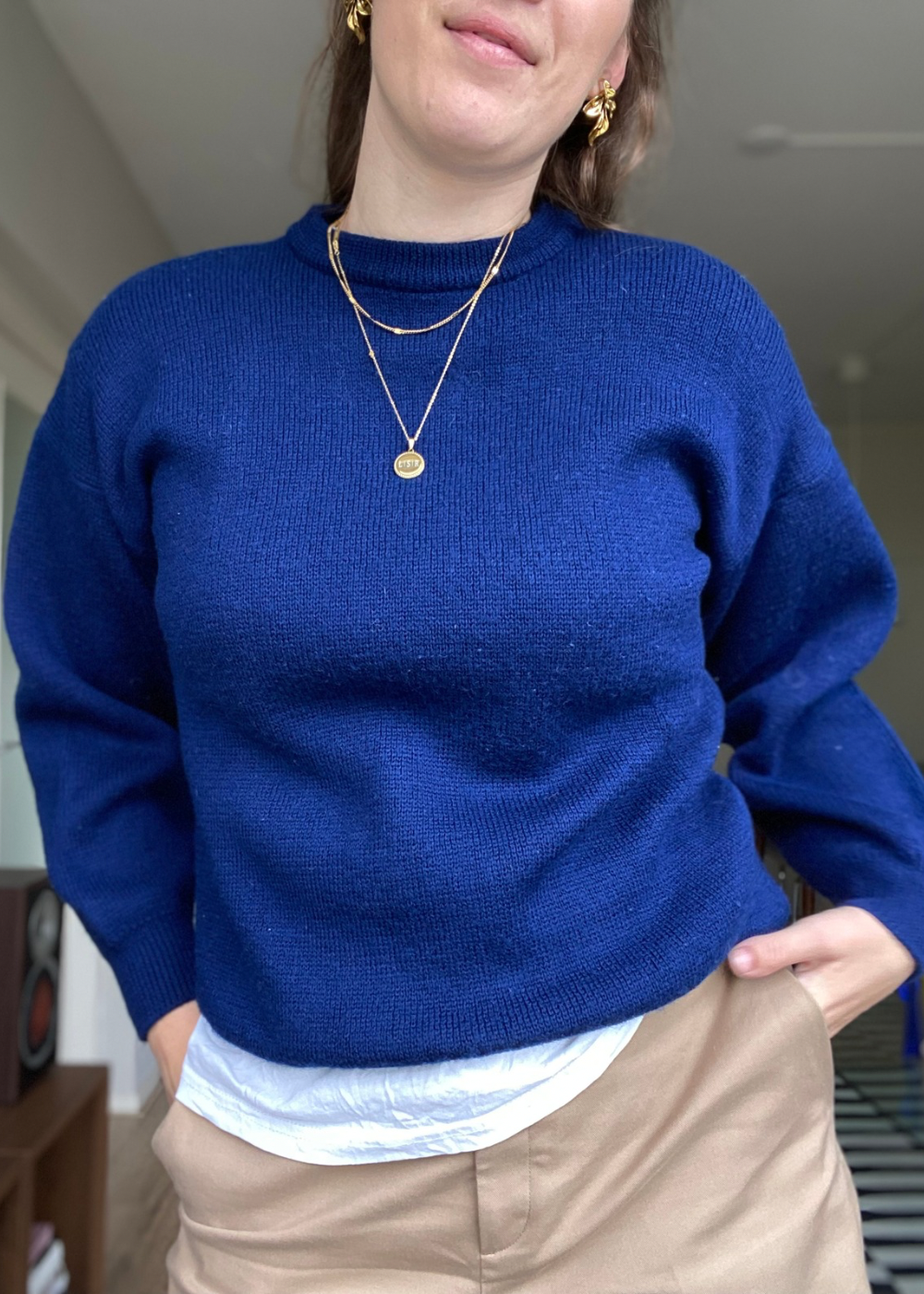 Donkerblauwe lana wollen trui - maat S/M