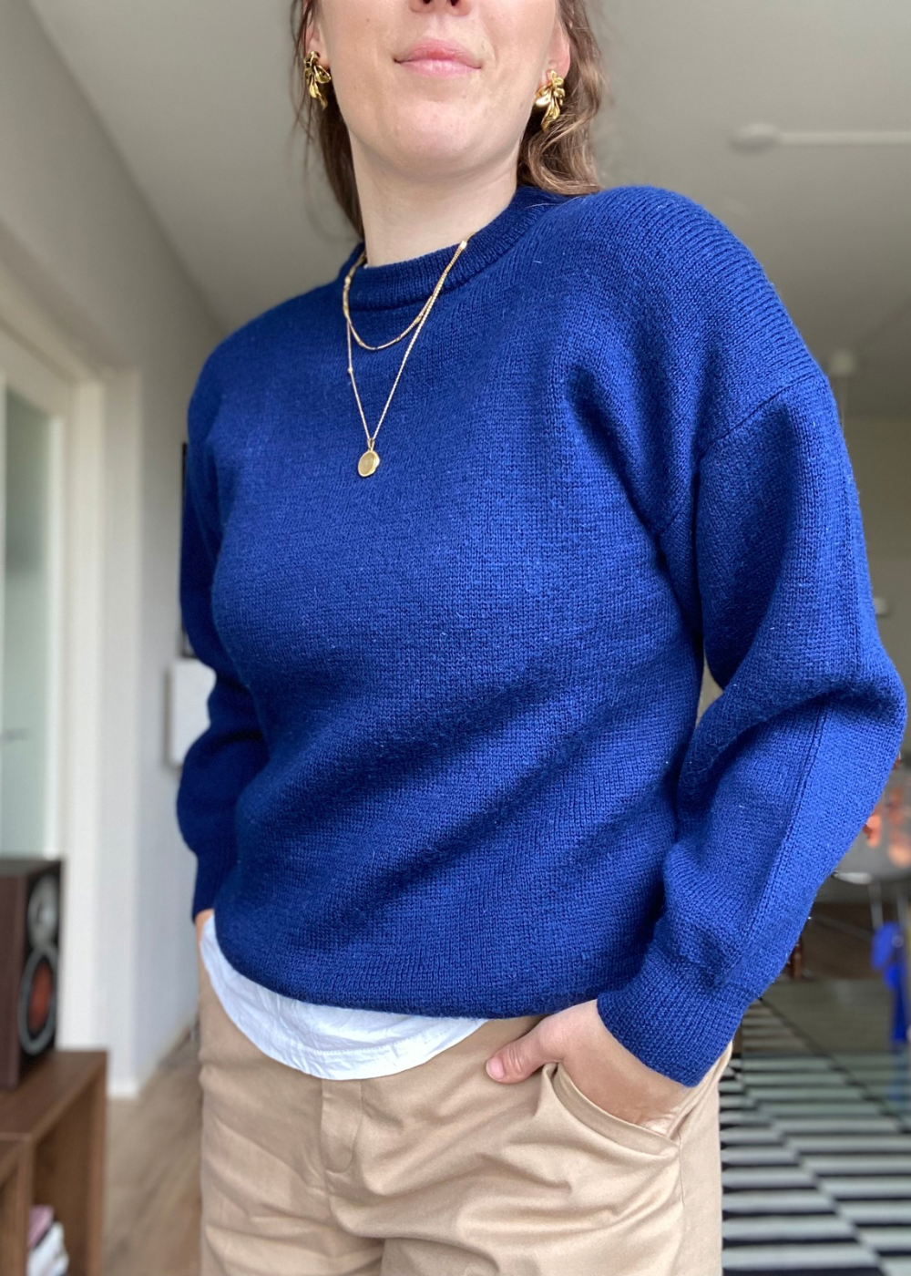 Donkerblauwe lana wollen trui - maat S/M