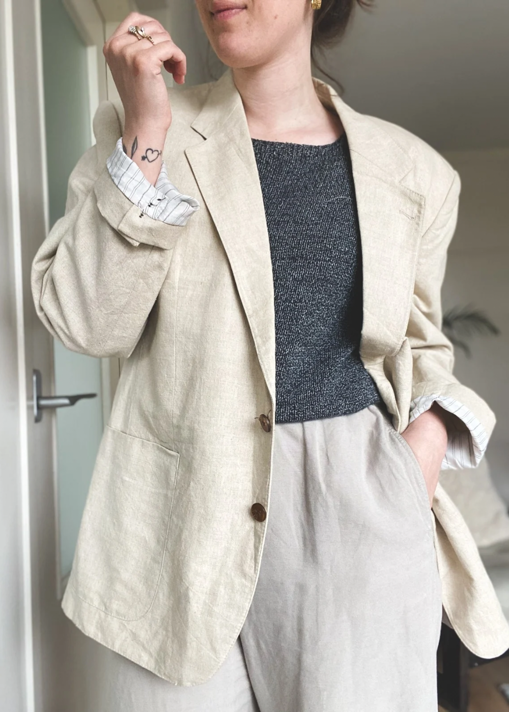 Katoenen beige blazer - maat M/L