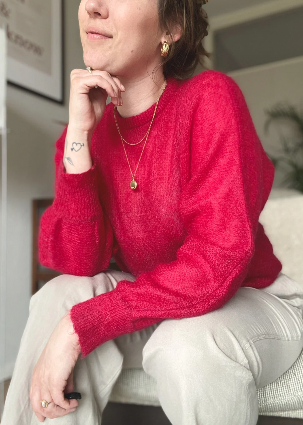 Magenta mohair trui - maat S/M