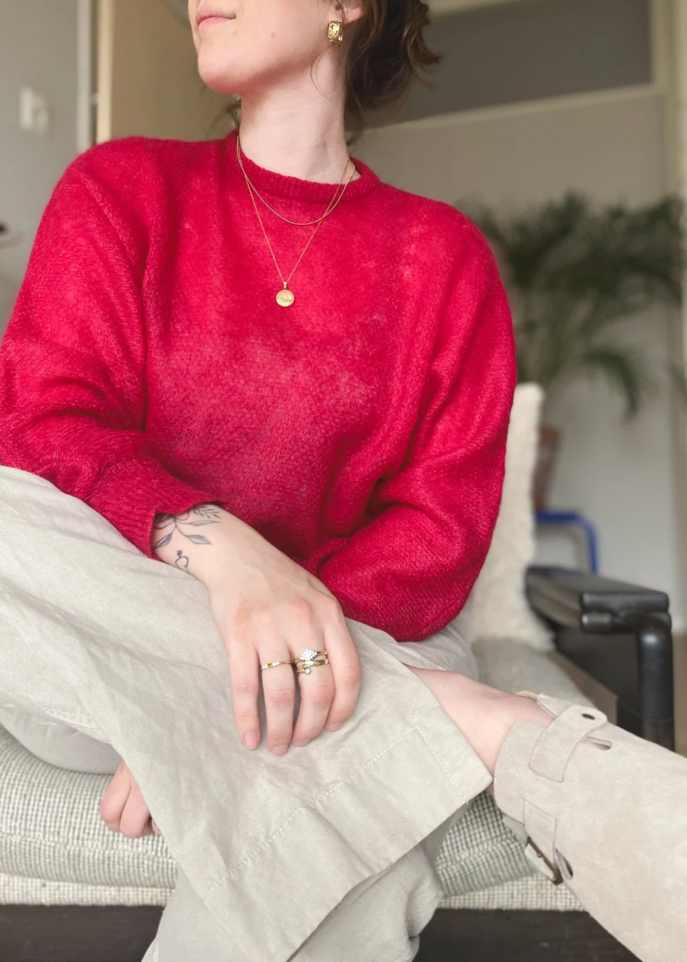 Magenta mohair trui - maat S/M