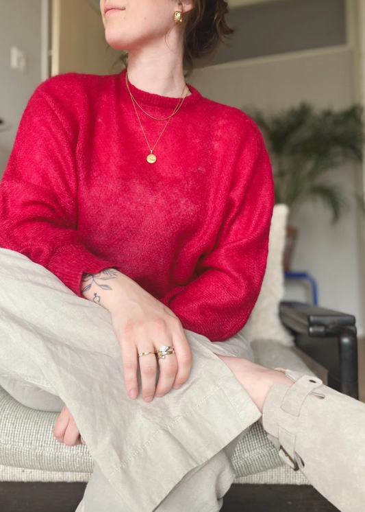 Magenta mohair trui - maat S/M