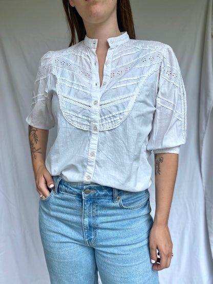 Witte dames katoenen blouse met embroidery - maat S/M