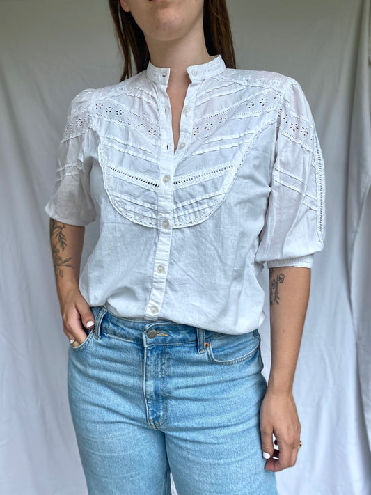 Witte dames katoenen blouse met embroidery - maat S/M