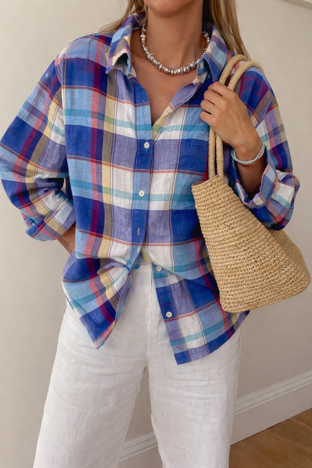 100% linnen blauwe blouse - maat L/XL