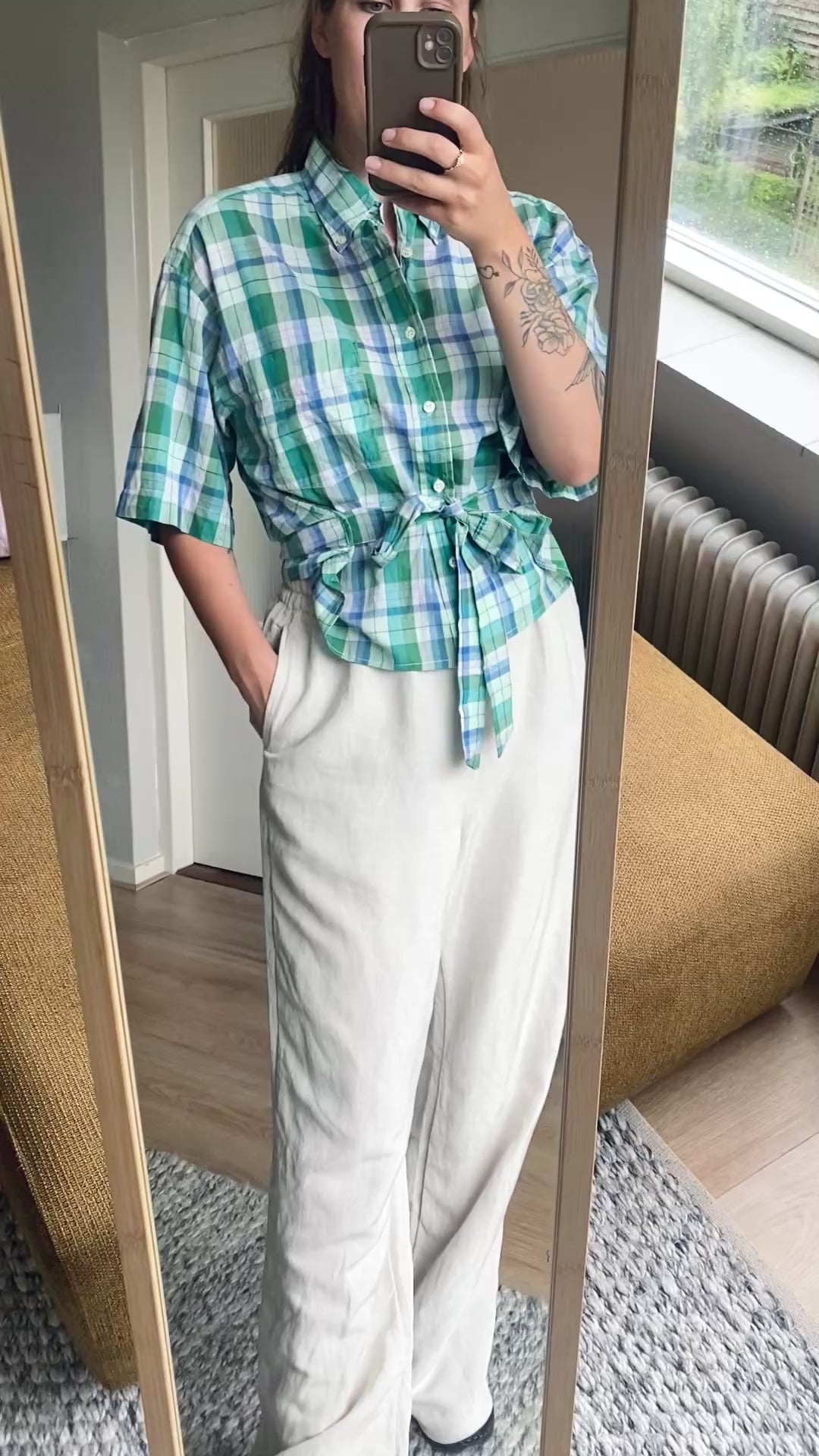 Remade groen geruiten blouse - maat M/L