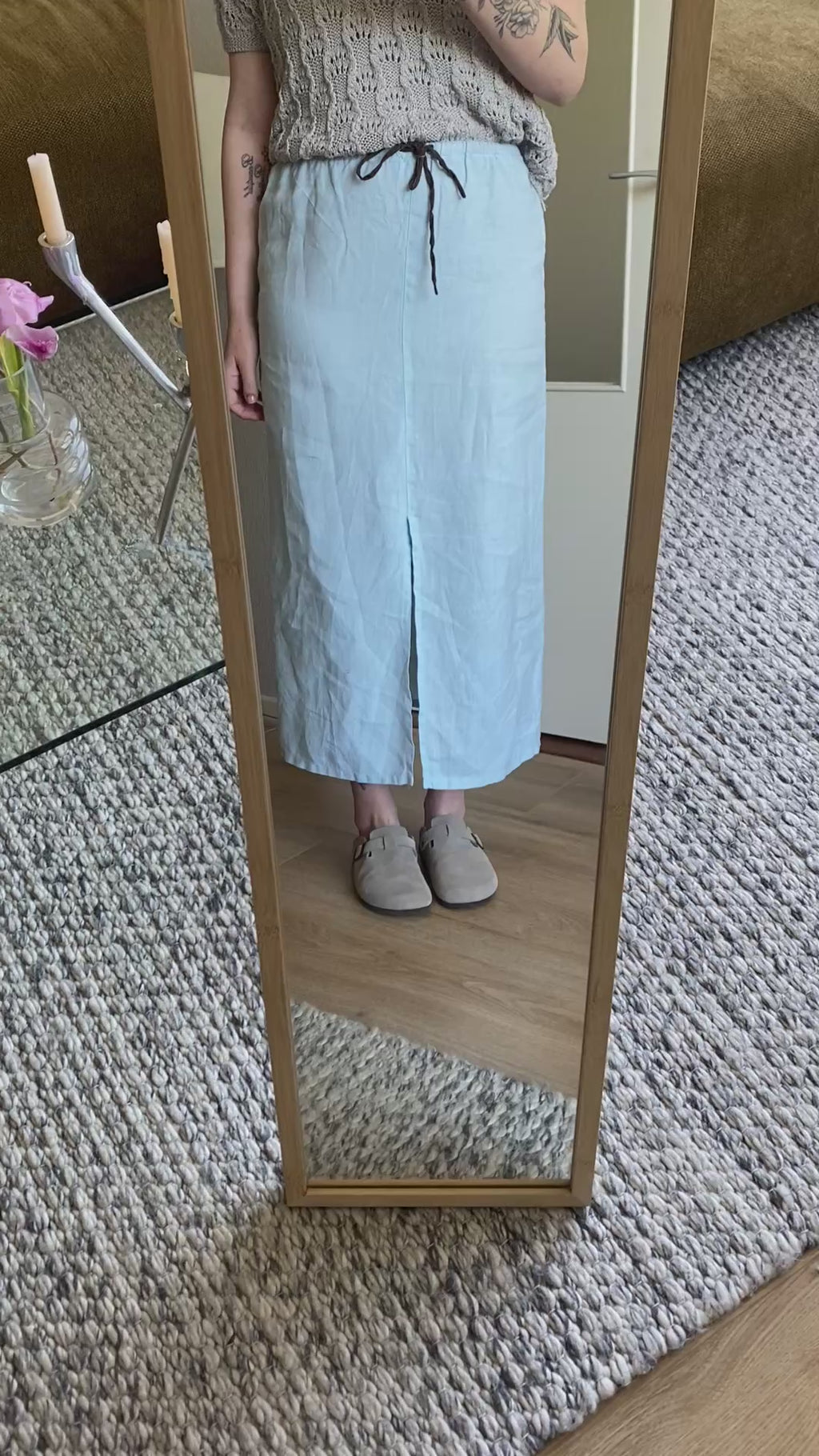 Lichtblauwe linnen rok - maat M/L
