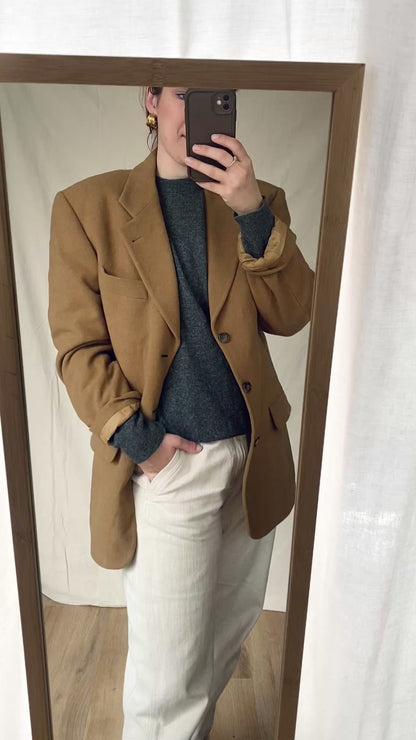 Camel bruine lana wollen blazer - maat L/XL