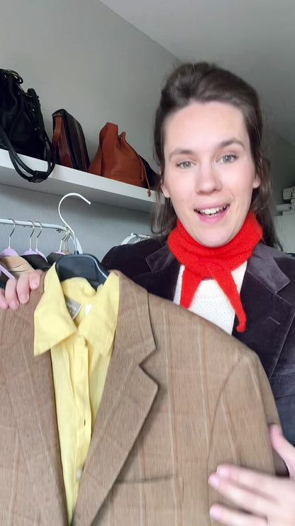 Dames licht bruin geruiten blazer - maat M/L