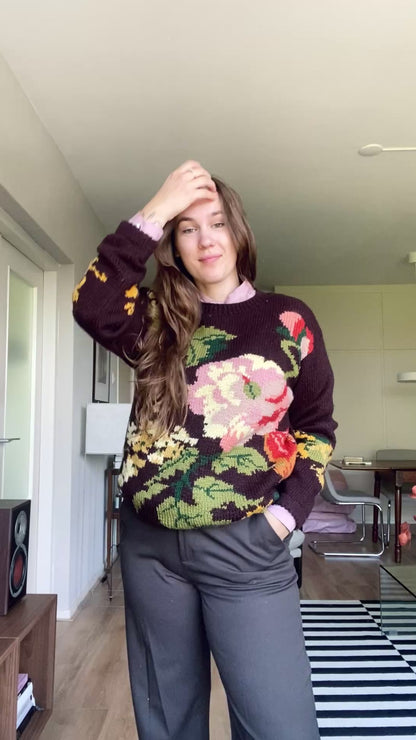Wollen trui met bloemen - maat M/L