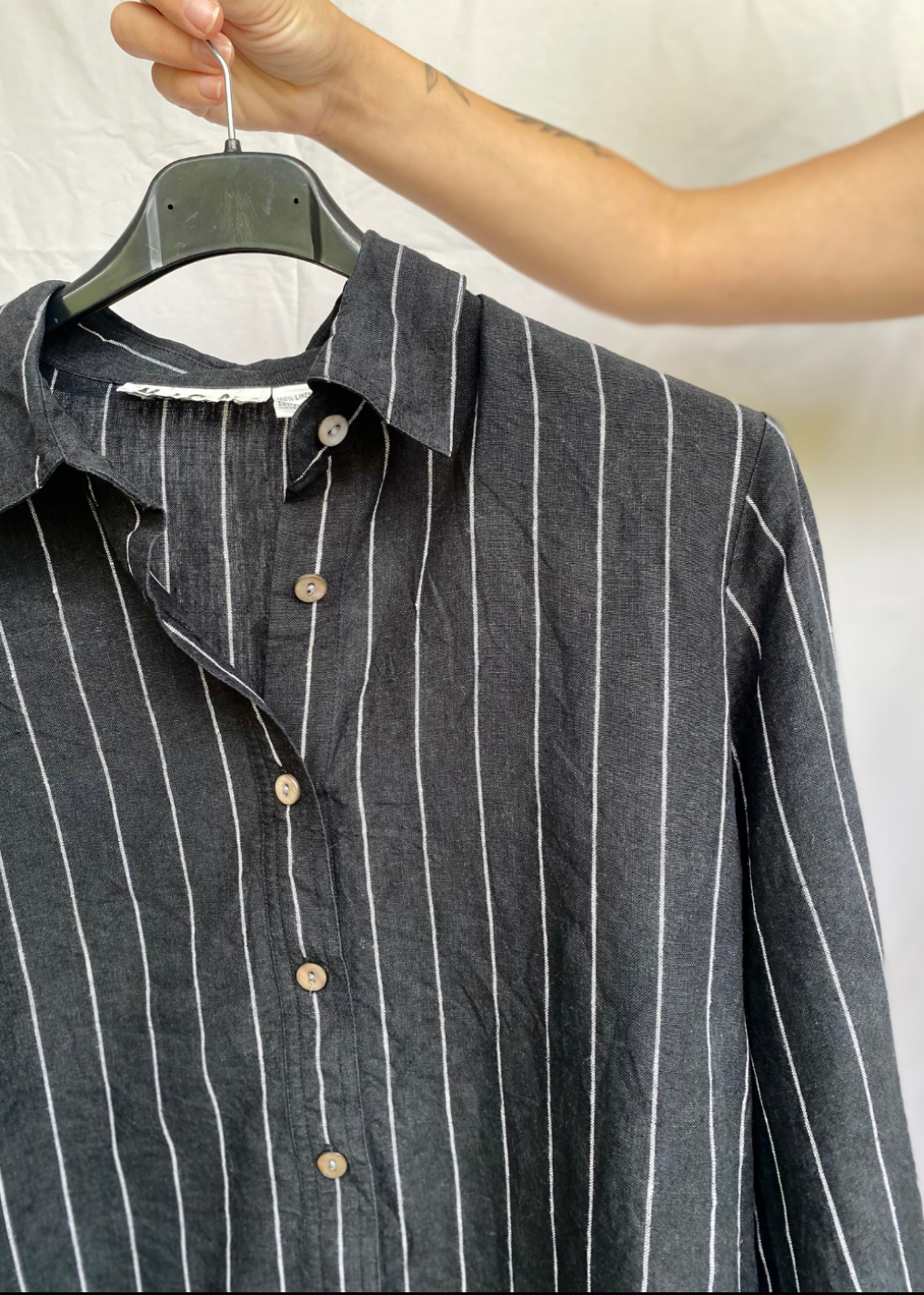 Zwart gestreepte linnen blouse - S/M