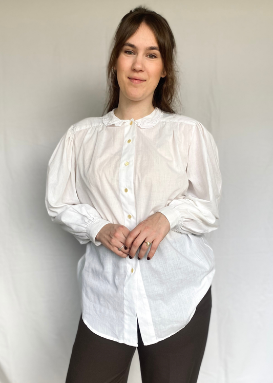 Dames 100% katoenen witte blouse - mat L/XL