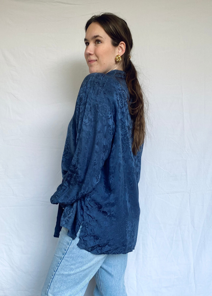 100% zijde blauwe blouse - l/xl