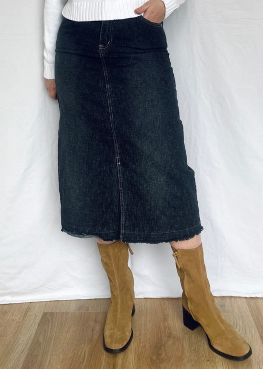 Lange donkere denim rok - l