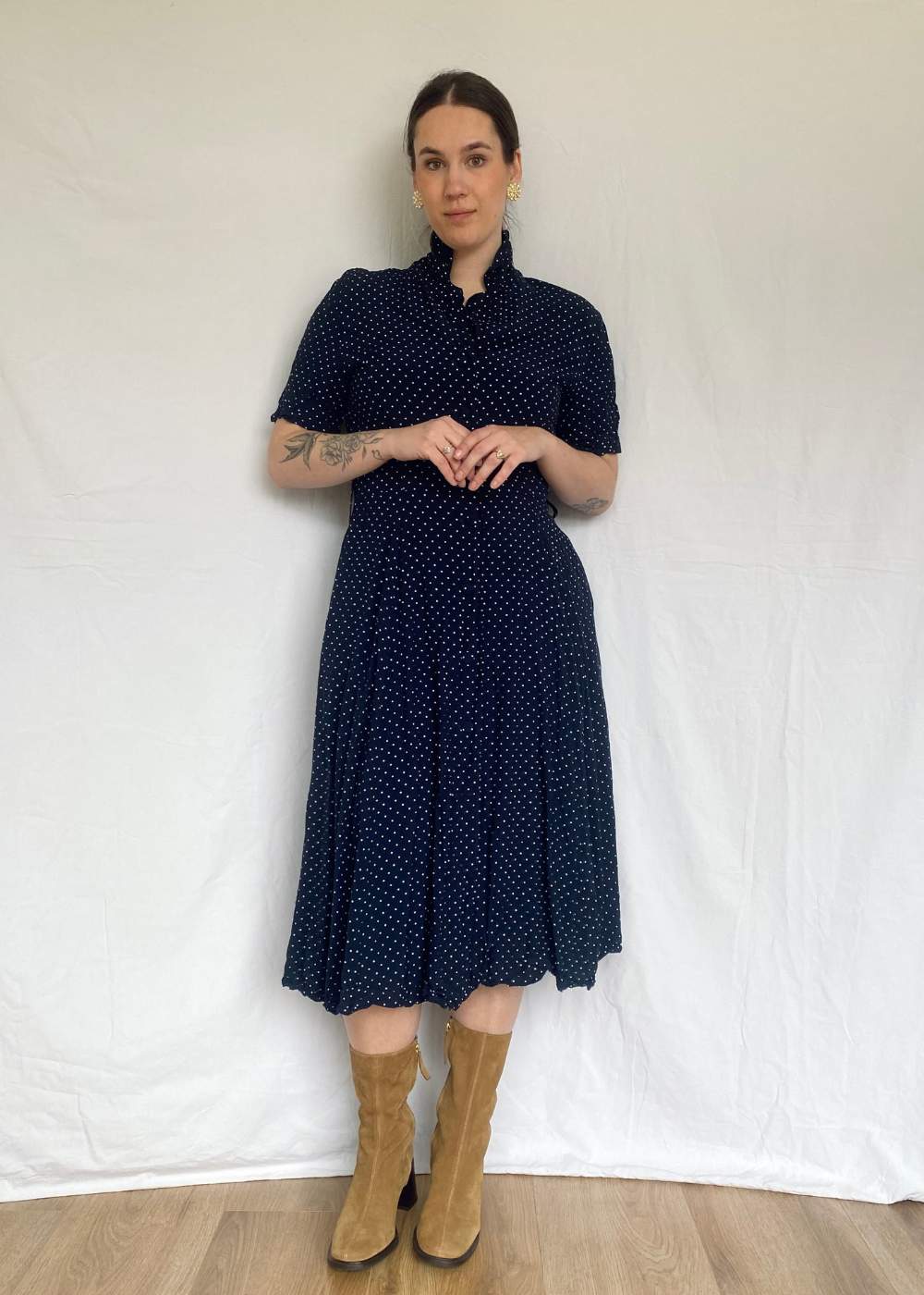 Blauwe jurk met stippem - m/l