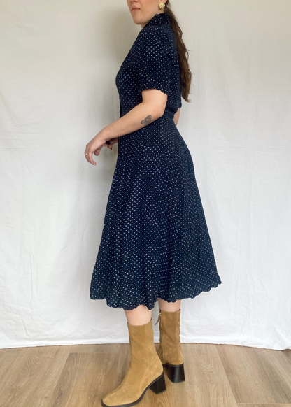 Blauwe jurk met stippem - m/l