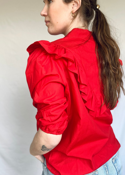Rode ruffel blouse - s/m