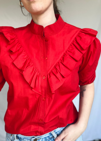 Rode ruffel blouse - s/m