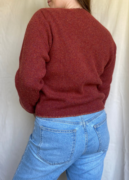 Roodbruin vest met borduursels - maat S/M
