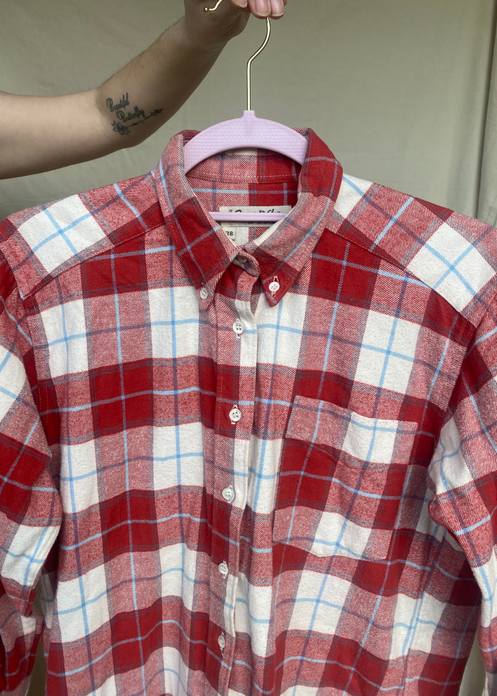 Rood katoenen geruiten blouse - maat S/M