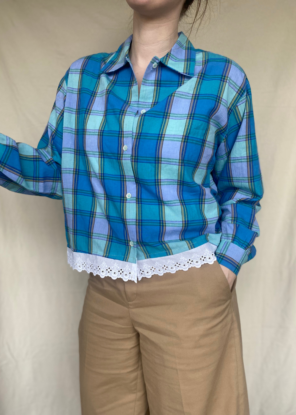 Remade blouse met kant - maat M/L