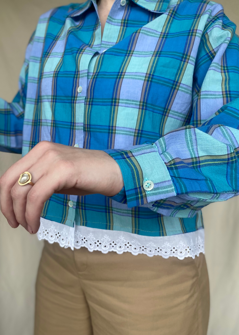 Remade blouse met kant - maat M/L