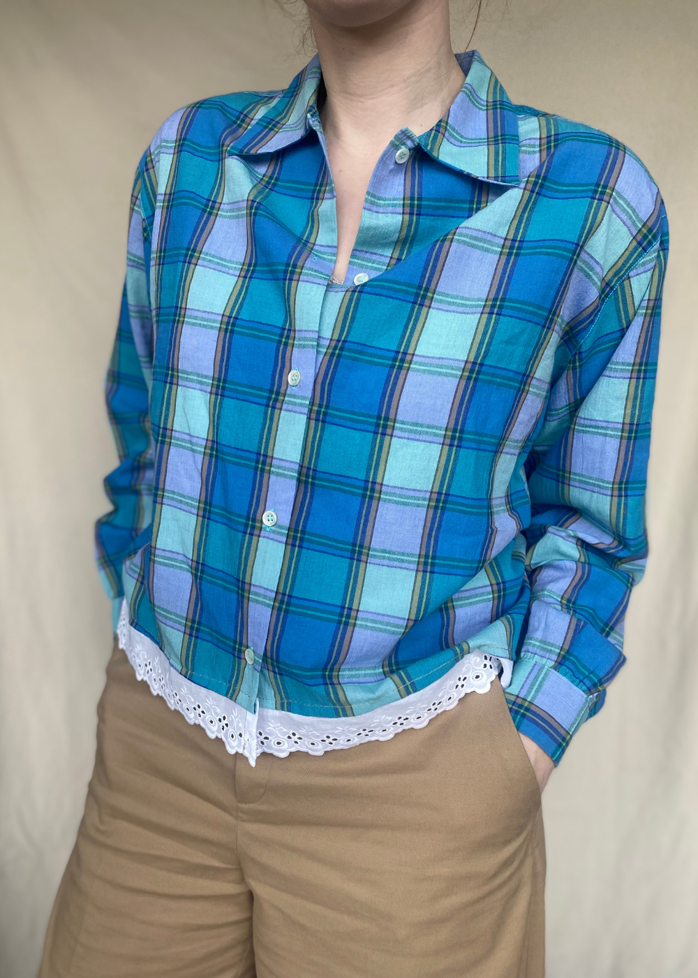 Remade blouse met kant - maat M/L