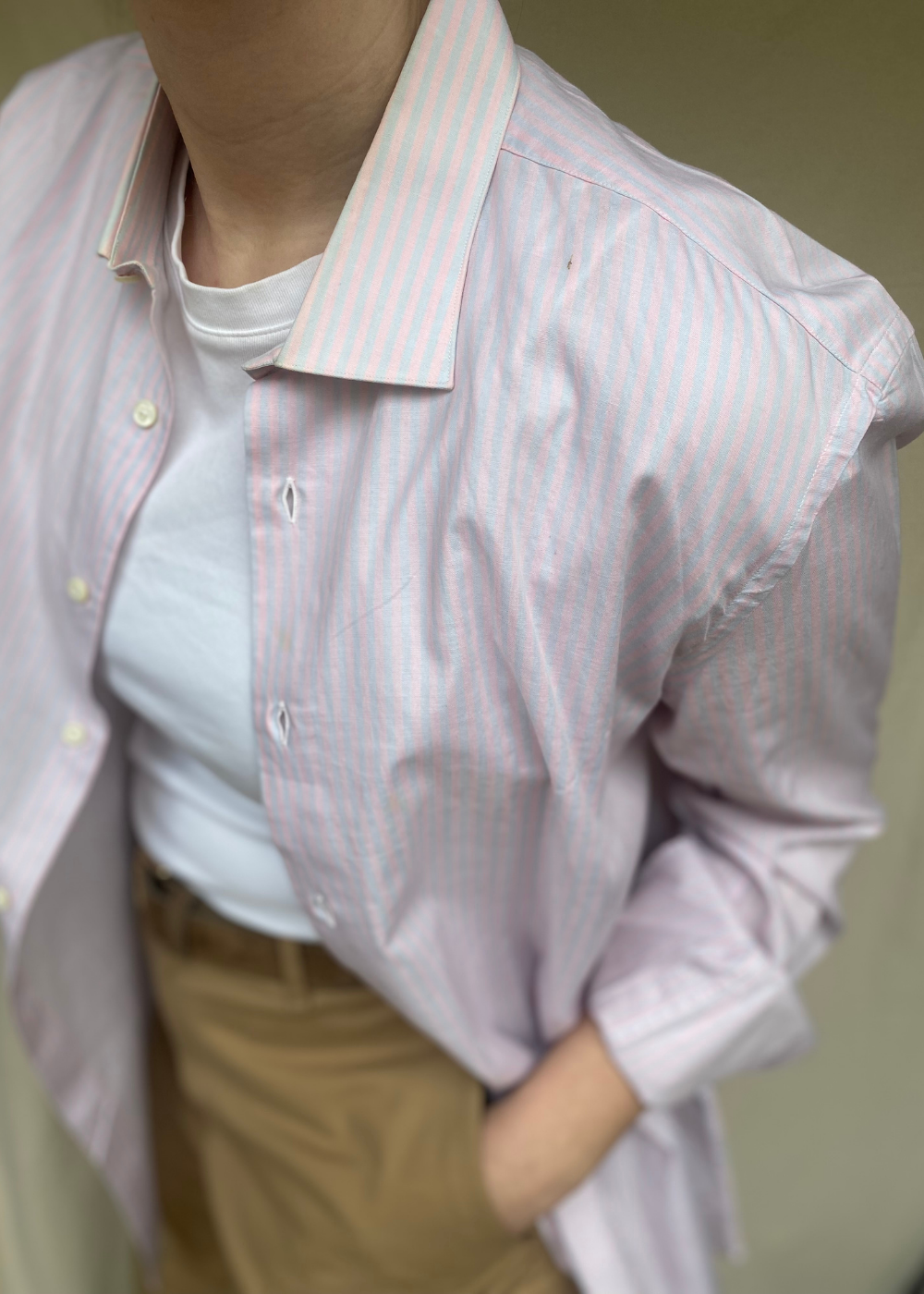 Roze/blauw gestreepte blouse - maat M/L