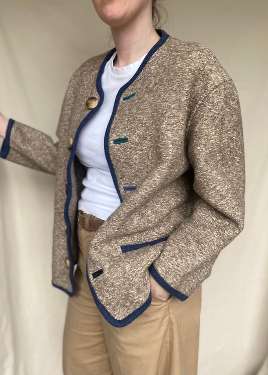 Beige lana wollen vest/jas