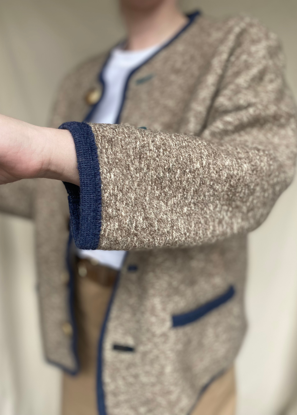 Beige lana wollen vest/jas