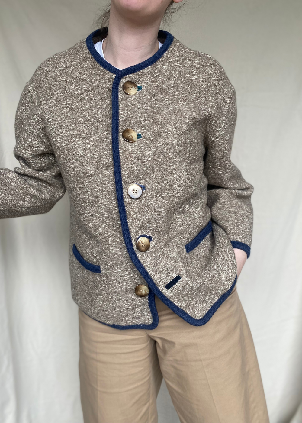 Beige lana wollen vest/jas