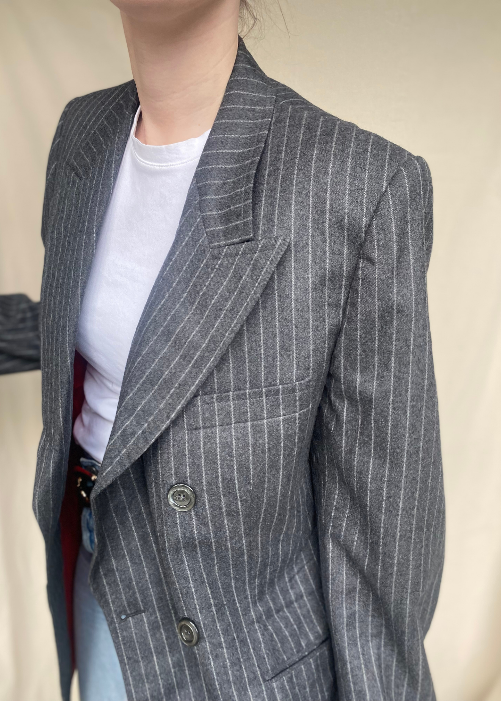 Grijs gestreepte blazer - maat L