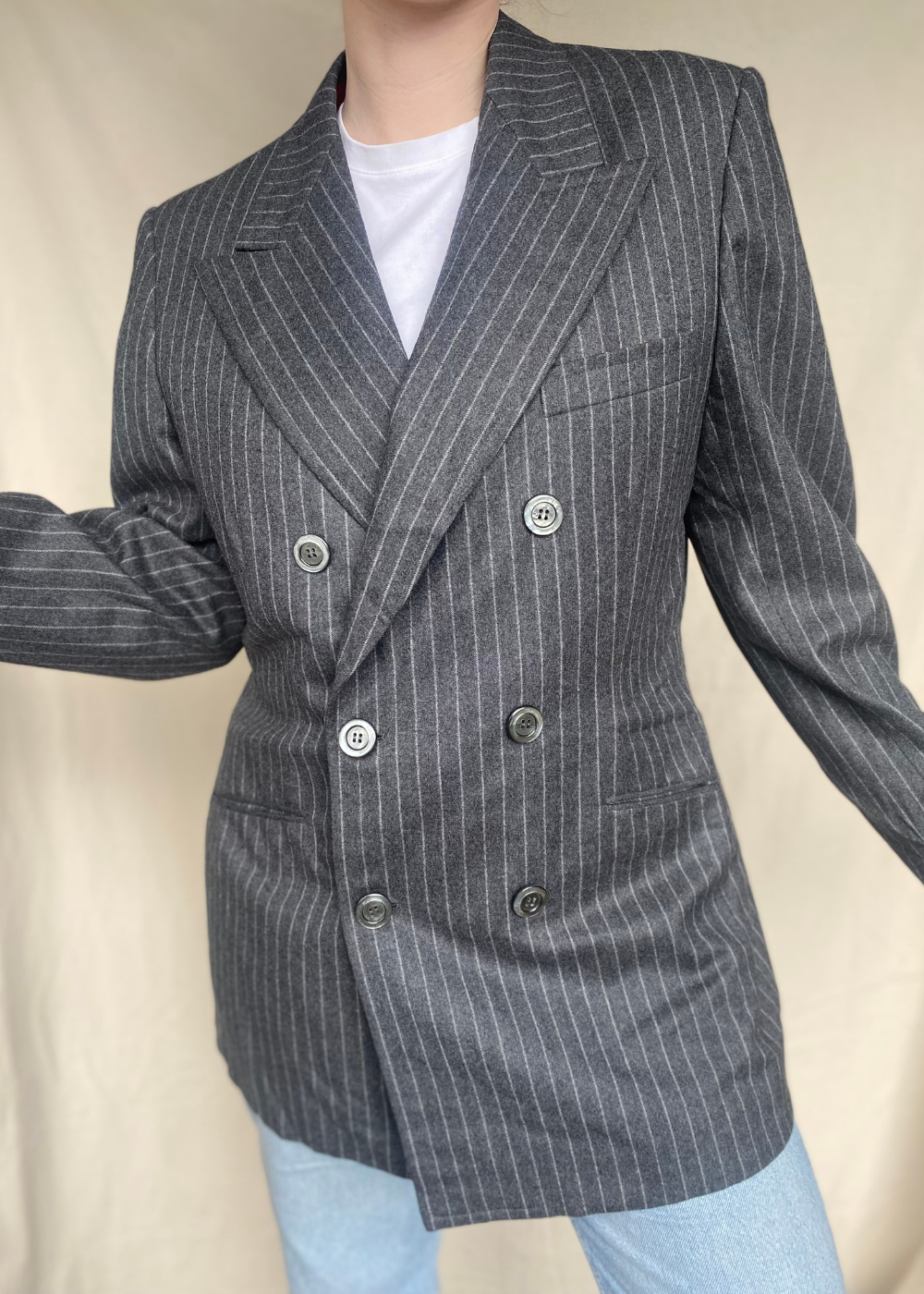 Grijs gestreepte blazer - maat L