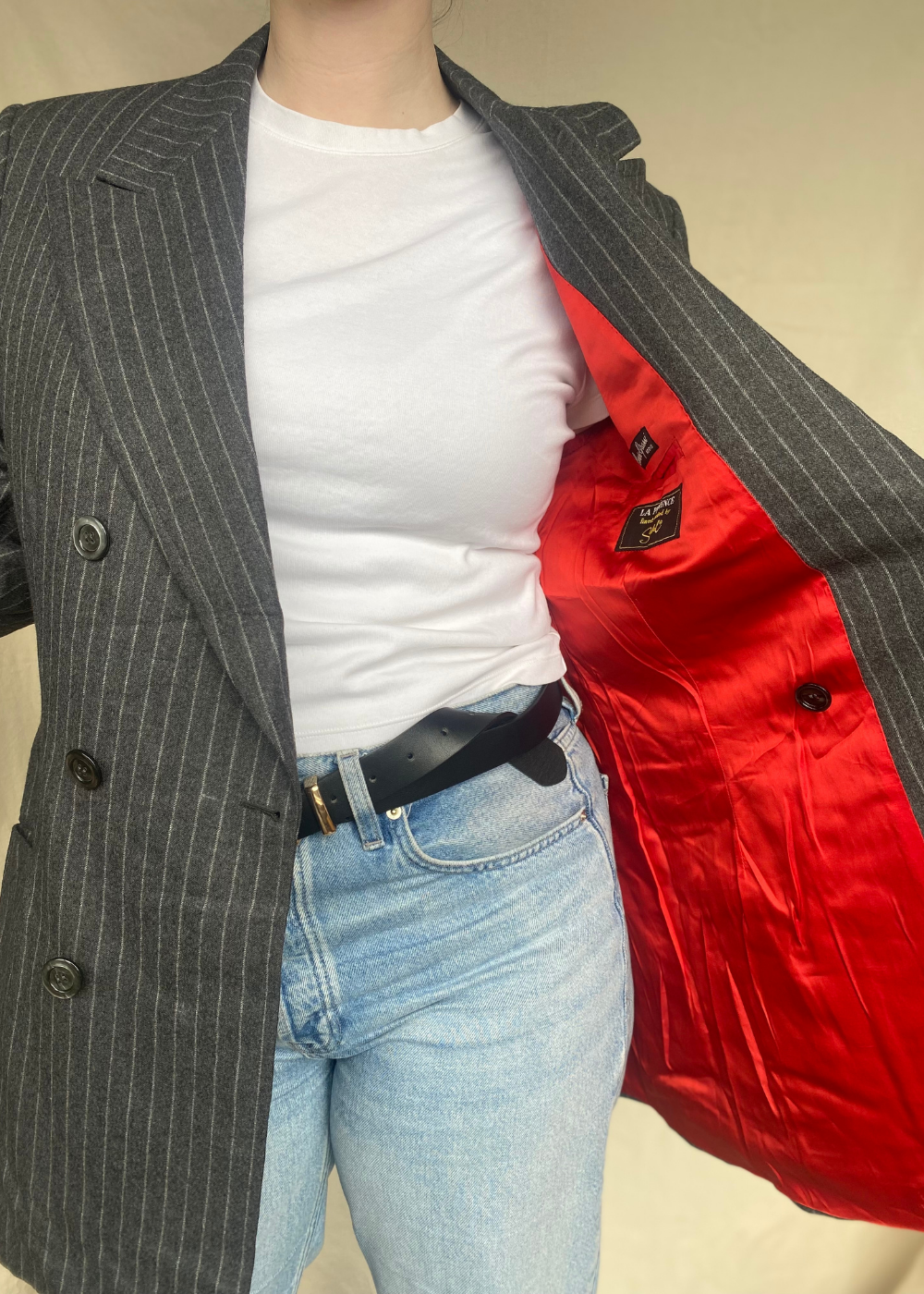 Grijs gestreepte blazer - maat L