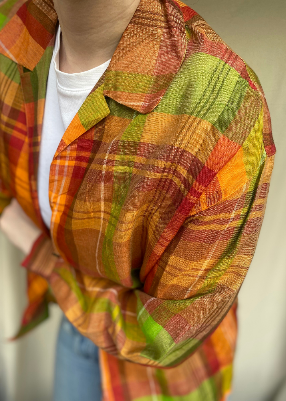 100% oranje linnen blouse - maat L/XL