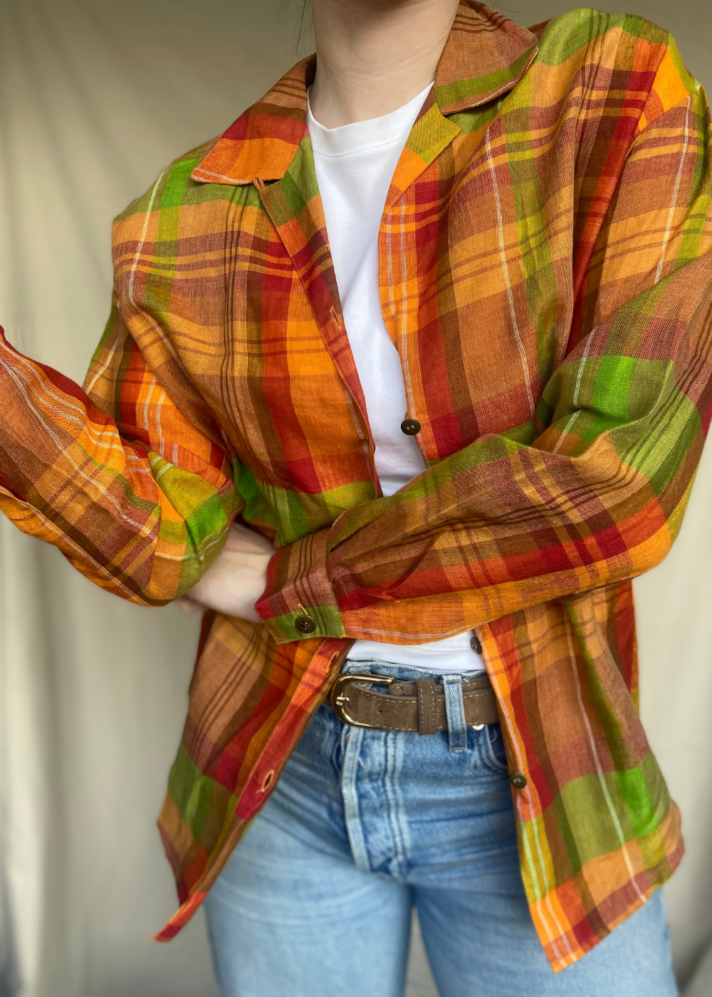 100% oranje linnen blouse - maat L/XL