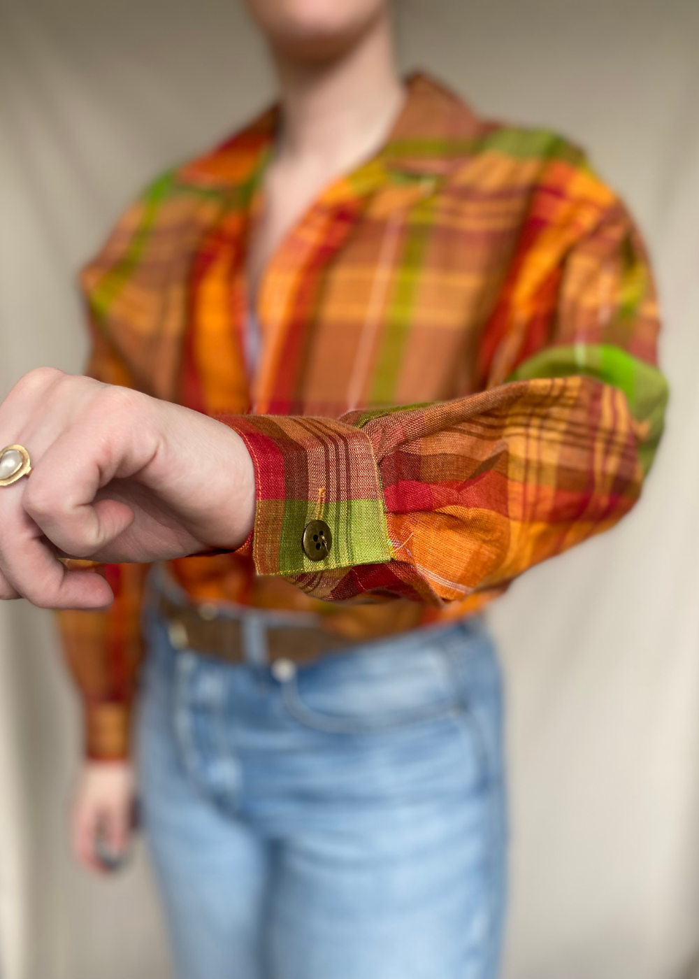 100% oranje linnen blouse - maat L/XL