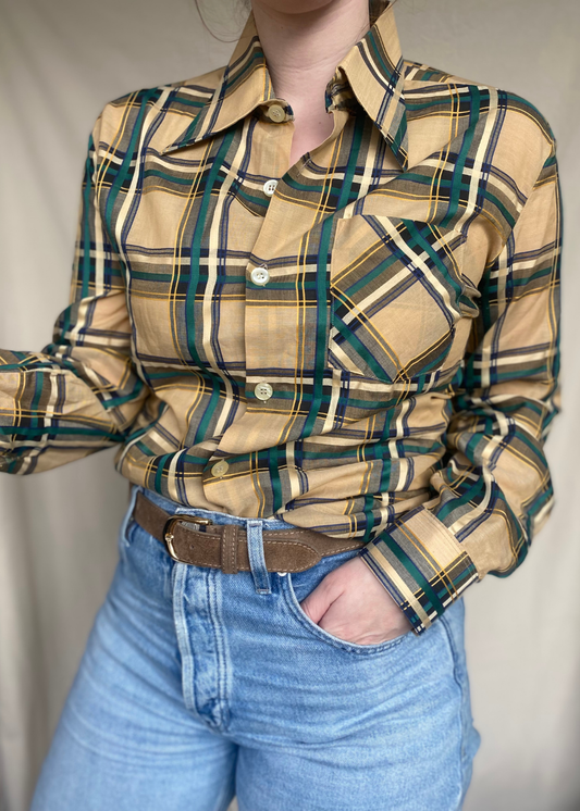 Beige geruiten blouse - maat M/L