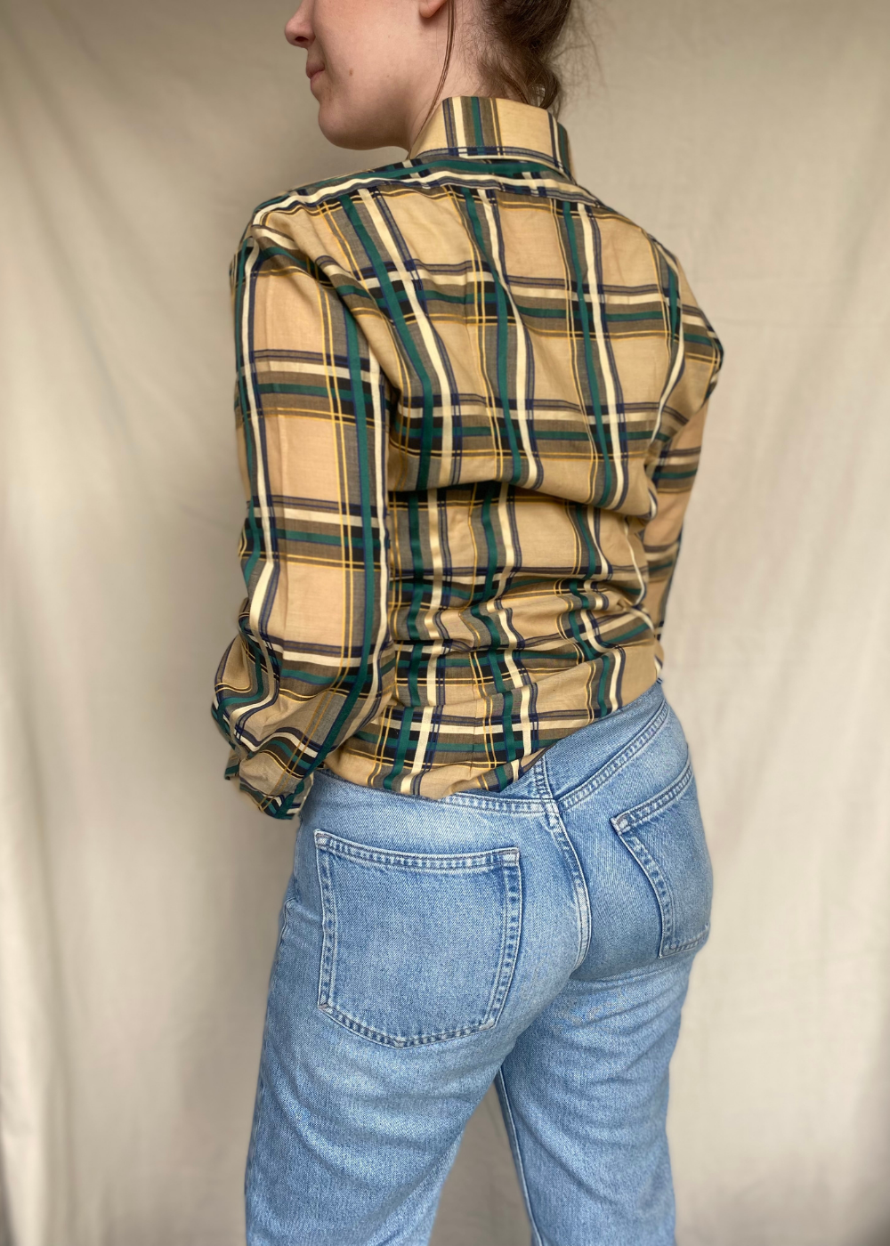 Beige geruiten blouse - maat M/L