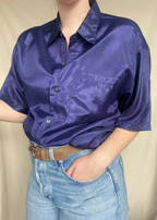 100% donkerblauwe zijde top - maat L/XL