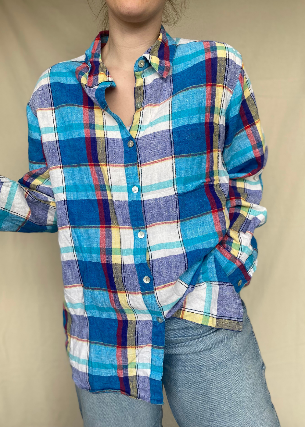 100% linnen blauwe blouse - maat L/XL