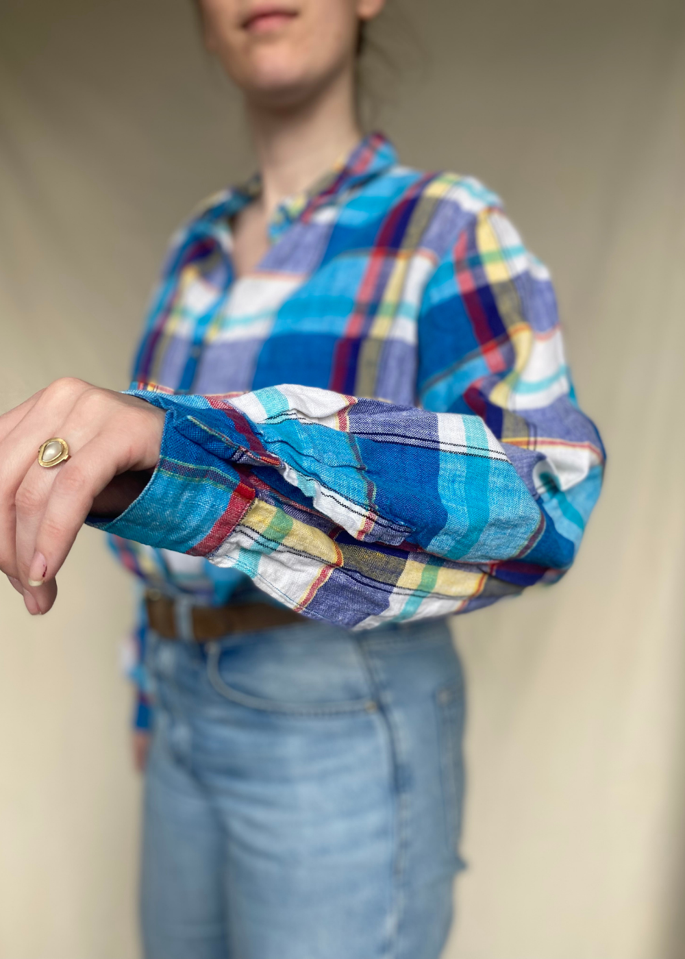 100% linnen blauwe blouse - maat L/XL