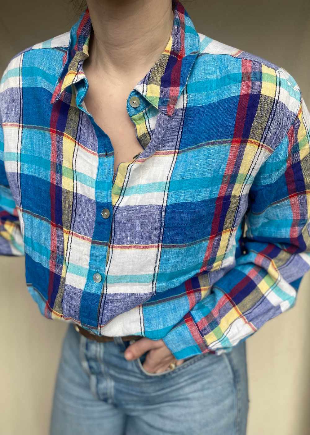 100% linnen blauwe blouse - maat L/XL
